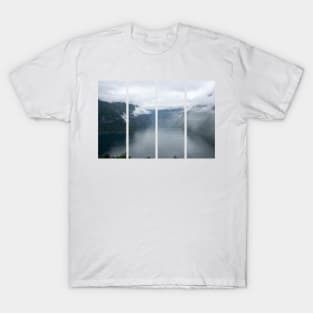 Wonderful landscapes in Norway. Vestland. Beautiful scenery of Geiranger Fjord from the Ljoen viewpoint. Rainy day T-Shirt